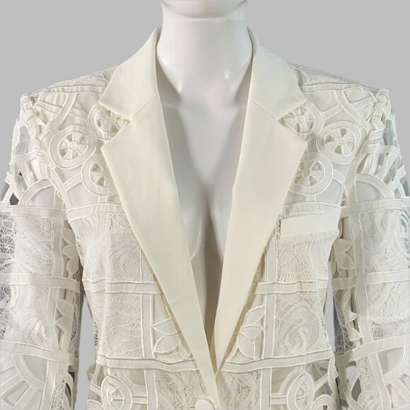 ALEXIS Size M Cream Polyester Cotton Lace Notch Lapel Pantsuit - Picture 2 of 10